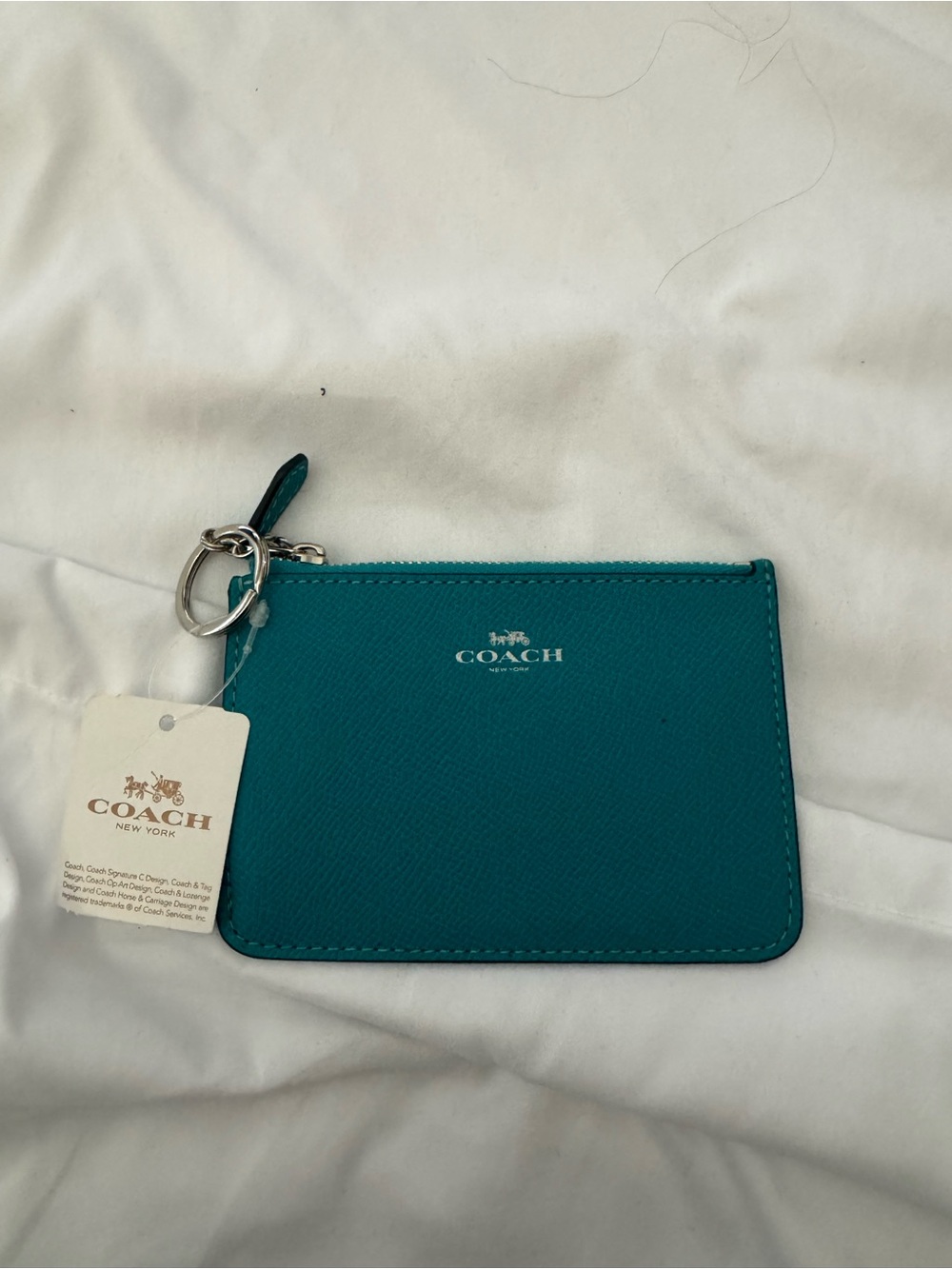 Coach Teal Leather Zip Card Case with Key Ring